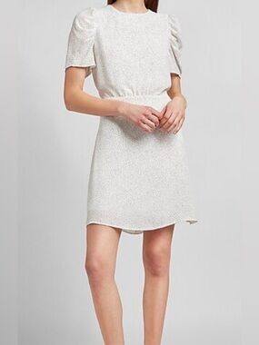 Express Cream Polka Dot Puff Sleeve Mini Dress